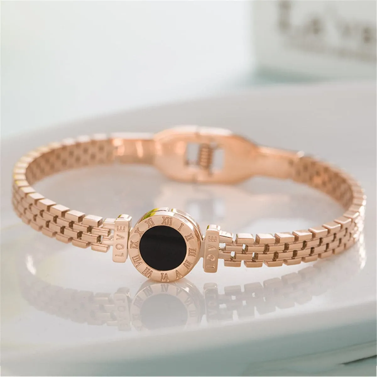 18K Rose Gold-Plated Roman Numeral Belt Bangle