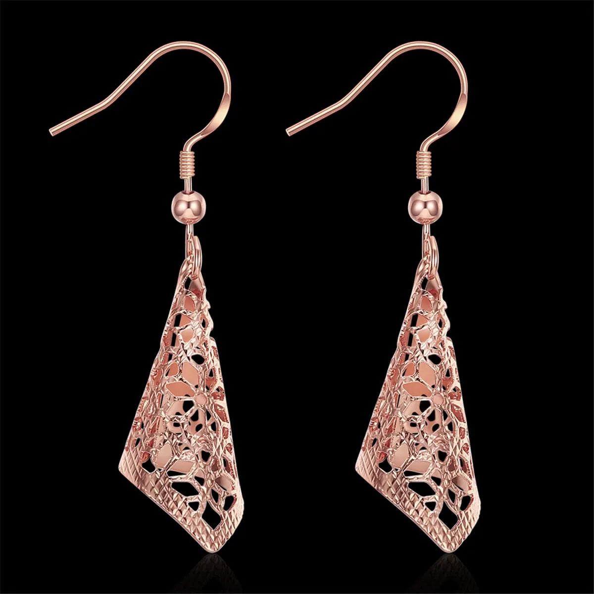 18K Rose Gold Plated Romantic Filigree Drop Earrings