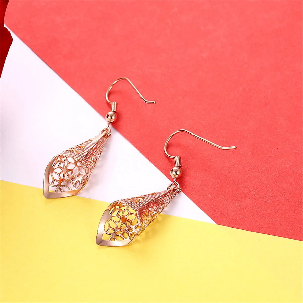 18K Rose Gold Plated Romantic Filigree Drop Earrings
