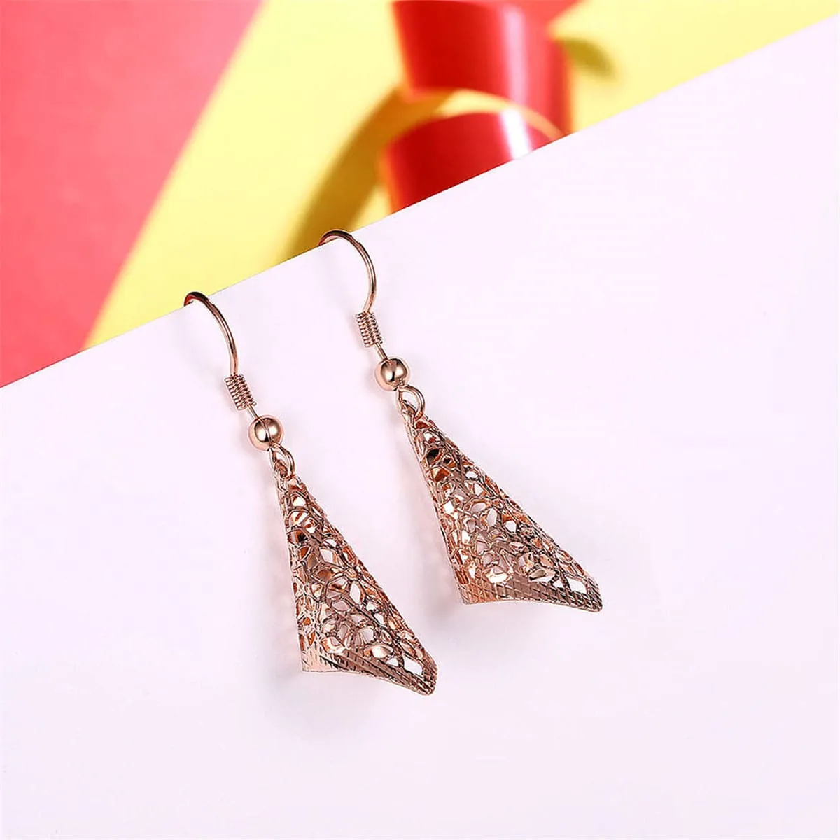 18K Rose Gold Plated Romantic Filigree Drop Earrings