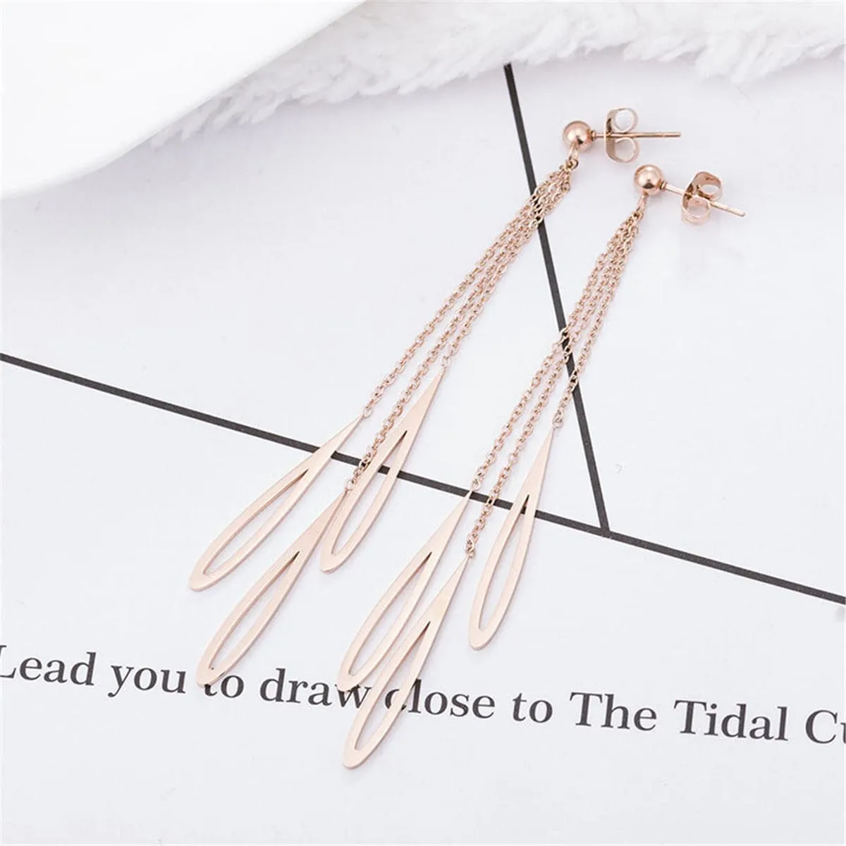 18K Rose Gold-Plated Salix Leaves Drop Earring