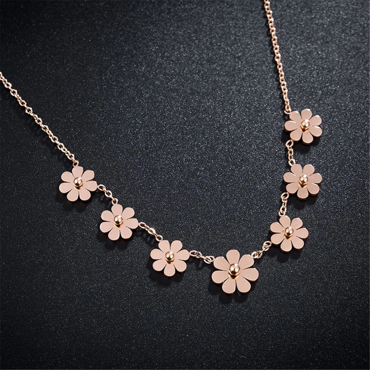 18K Rose Gold-Plated Sunflower Station Necklace