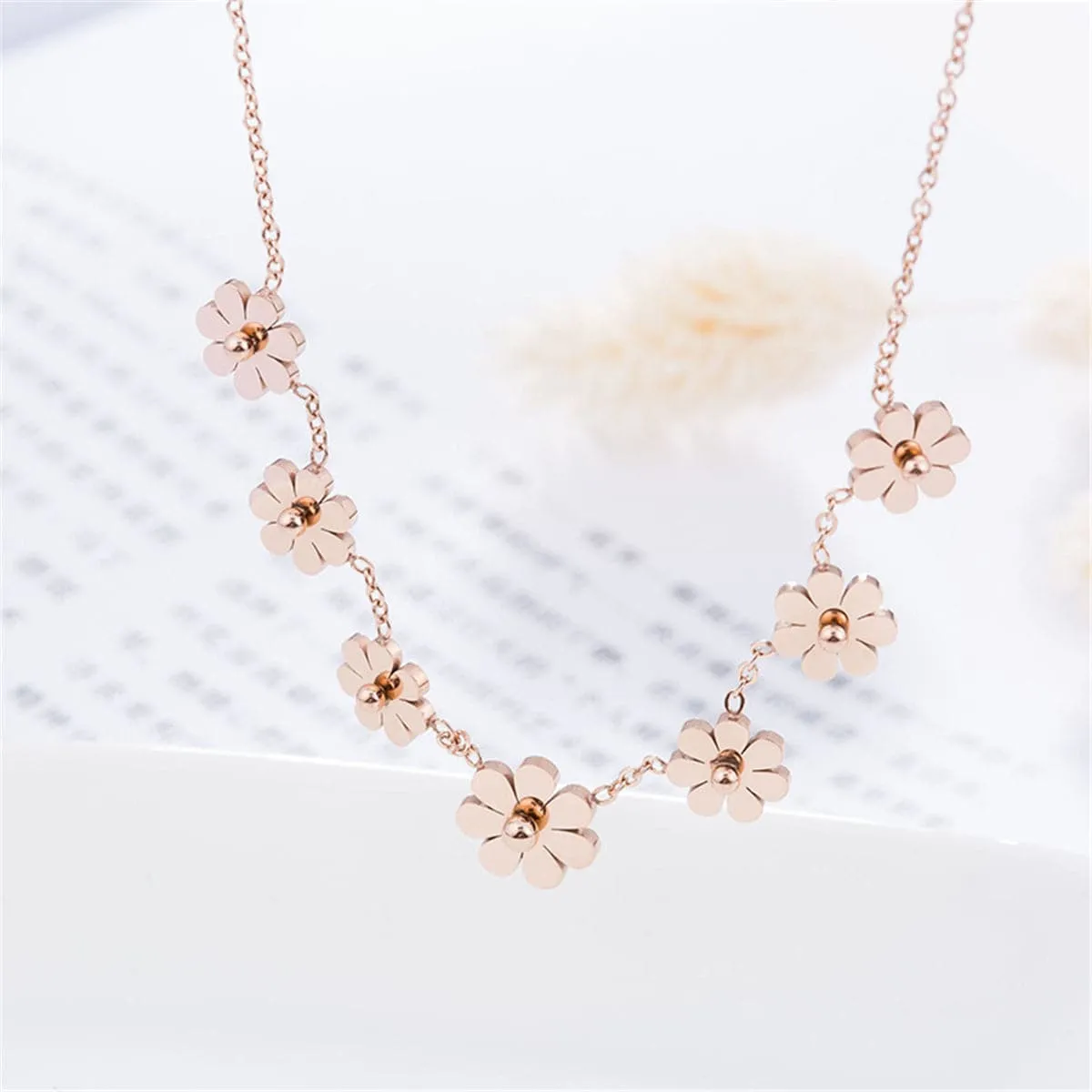 18K Rose Gold-Plated Sunflower Station Necklace