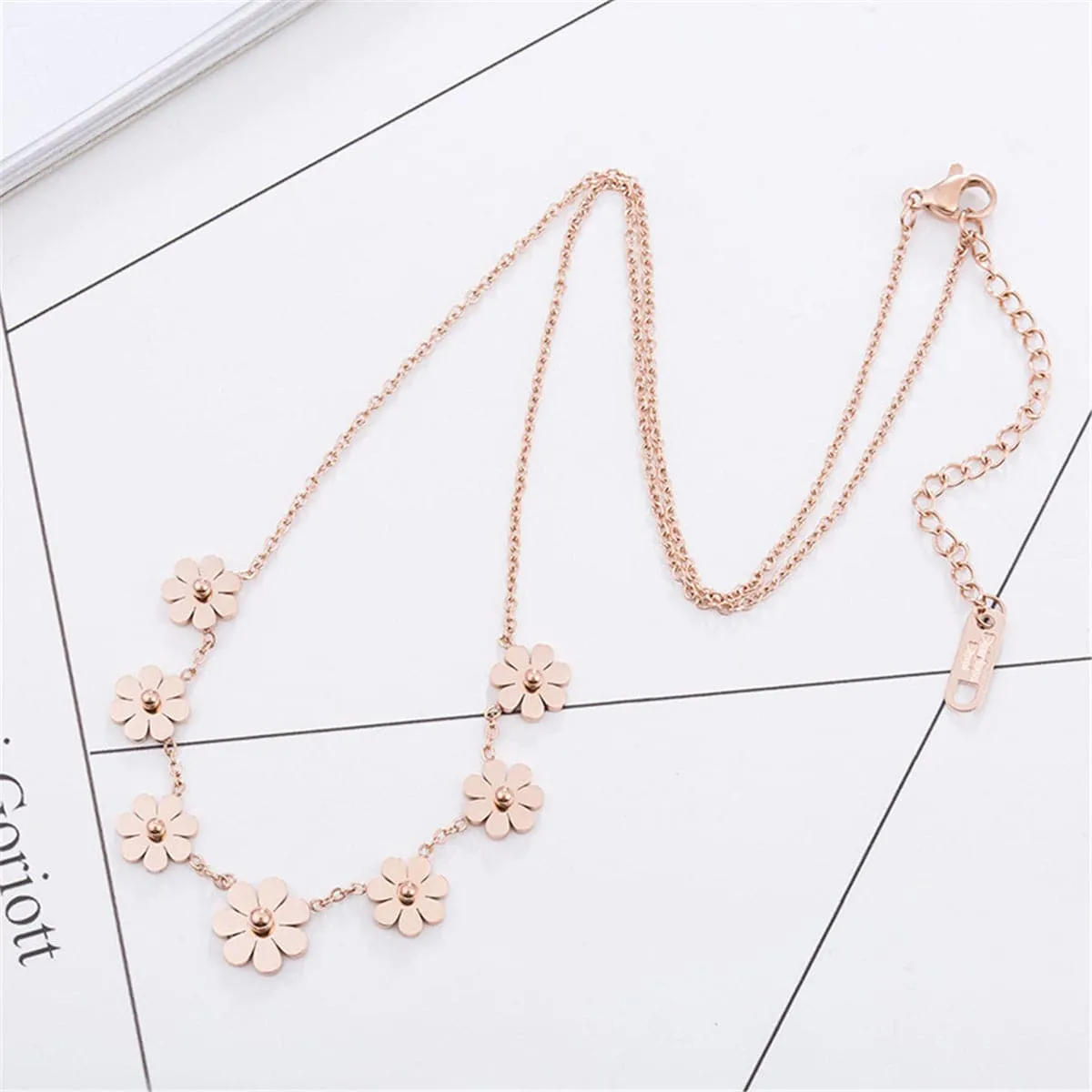 18K Rose Gold-Plated Sunflower Station Necklace