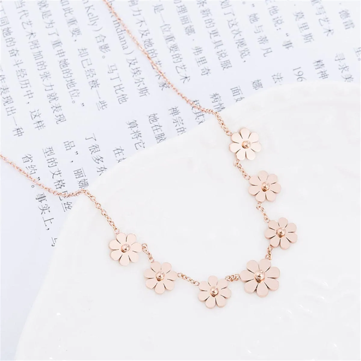 18K Rose Gold-Plated Sunflower Station Necklace