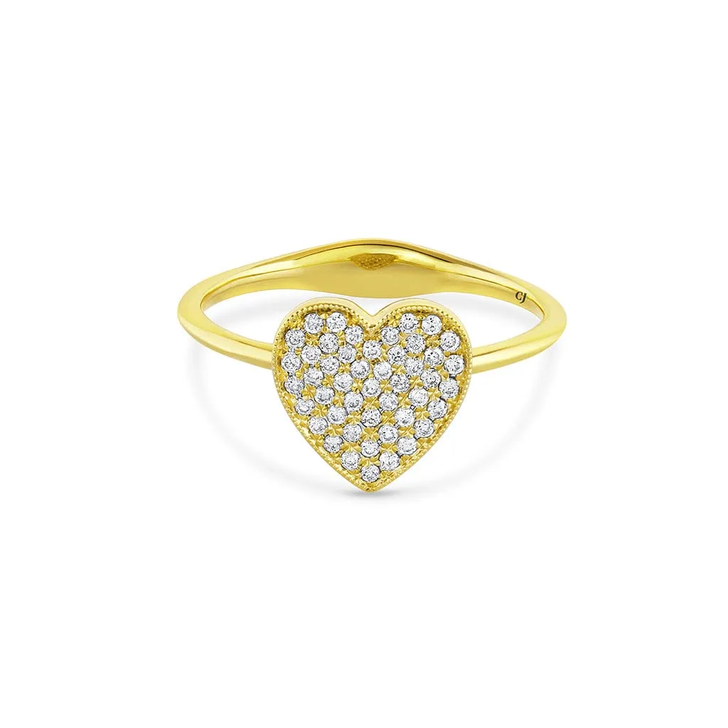 18k Yellow Gold 0.20ct Pave Diamond Heart Ring 6.5
