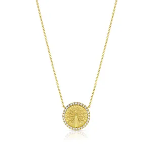18k Yellow Gold Diamond Bezel Tree Of Life Necklace