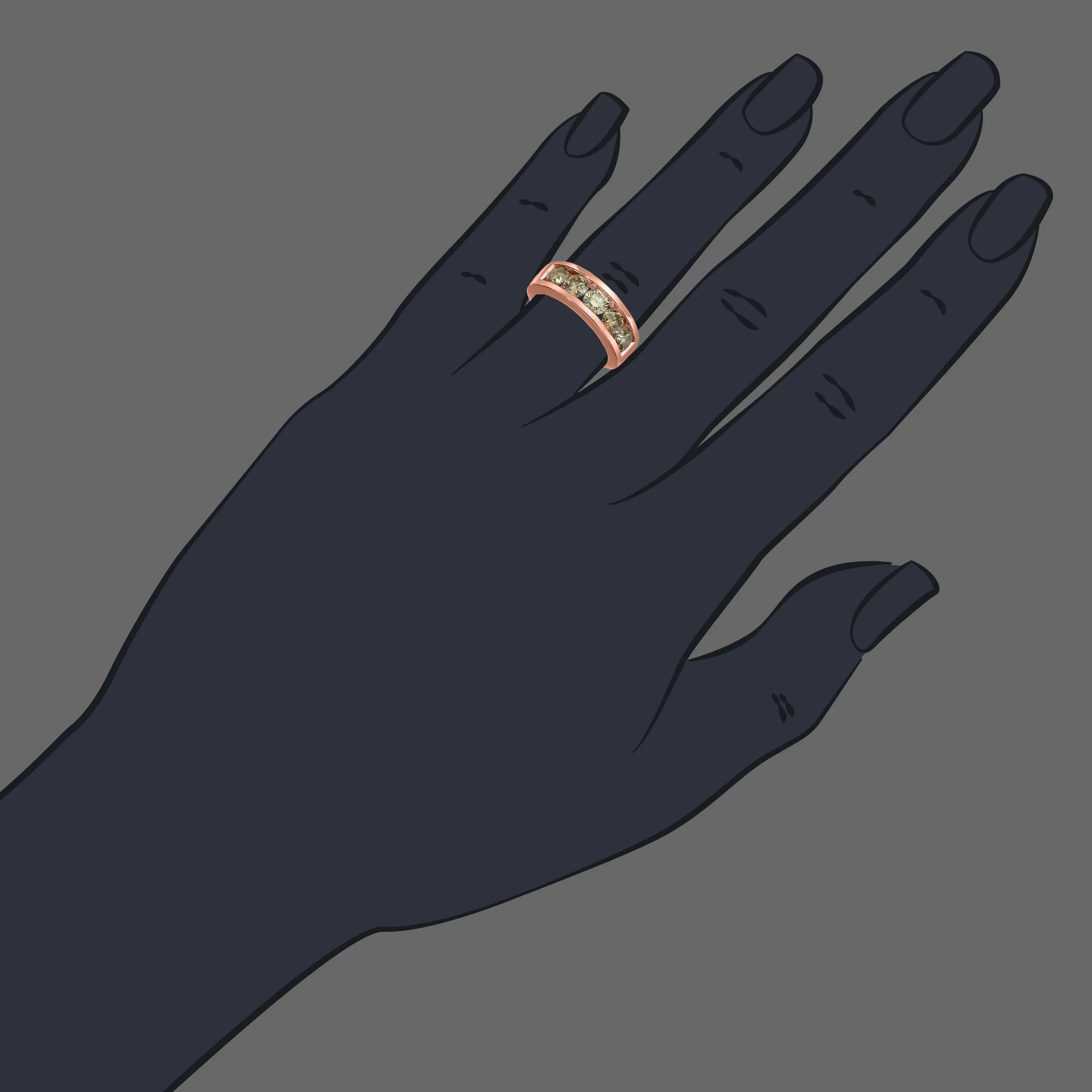 2 cttw Diamond Five Stone Wedding Band for Women in 14K Rose Gold
