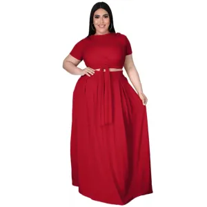 2 piece Skirt Set-Red Plus Size