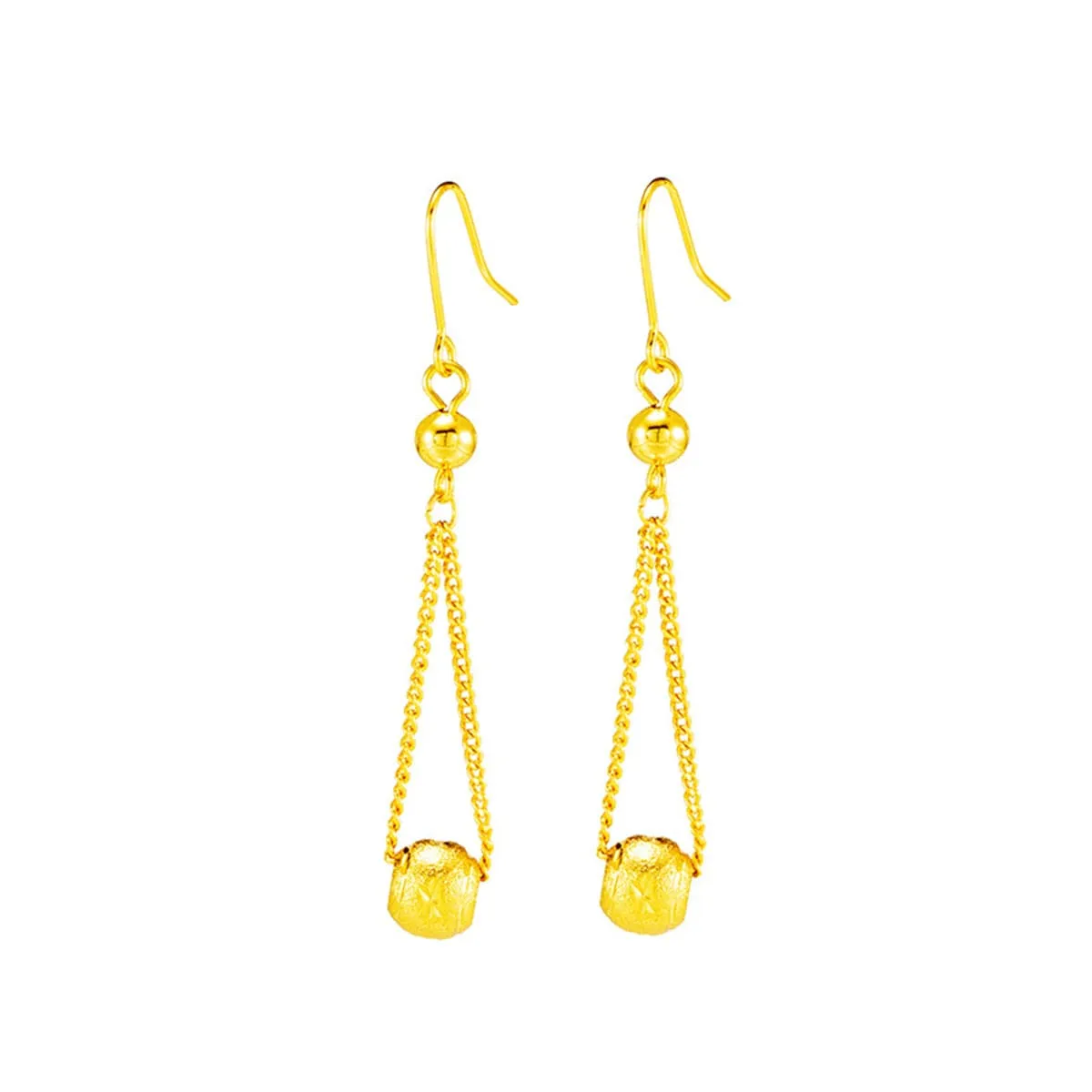 24K Gold-Plated Round Bead Drop Earrings