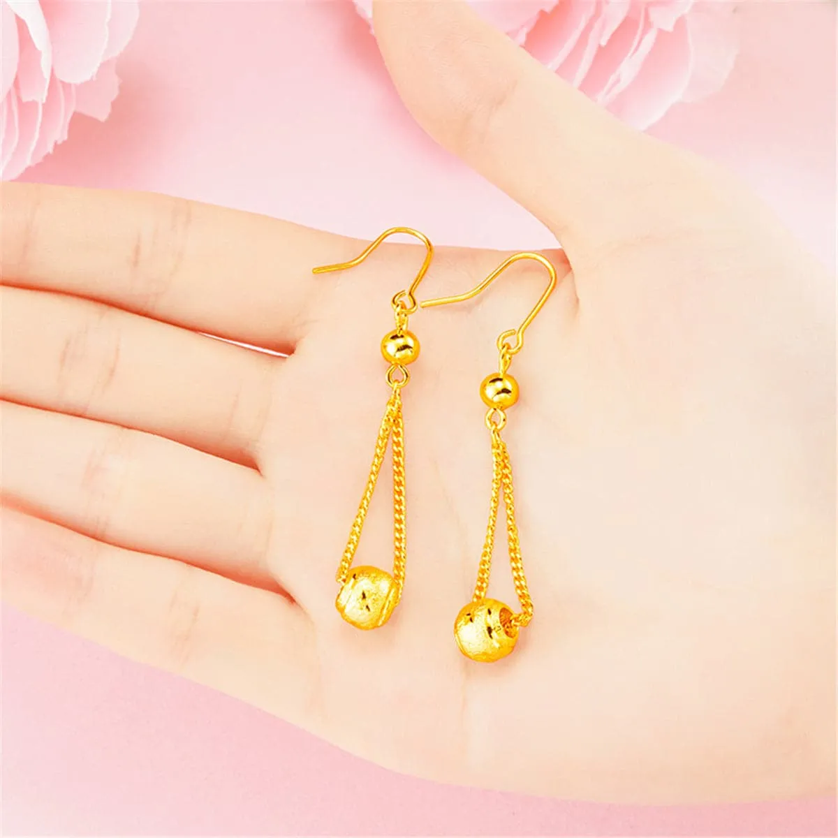 24K Gold-Plated Round Bead Drop Earrings