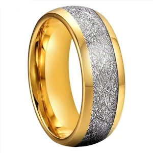 8mm Dome Polished Tungsten Wedding Band with Meteorite Inlay
