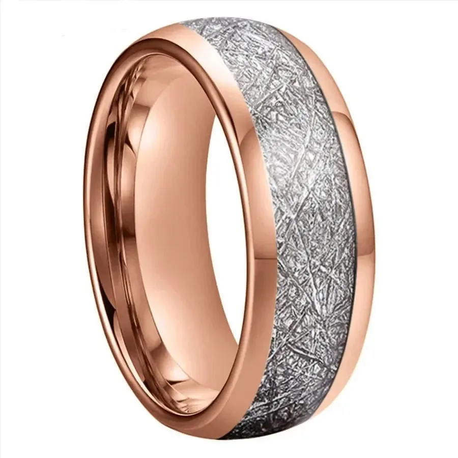 8mm Dome Polished Tungsten Wedding Band with Meteorite Inlay