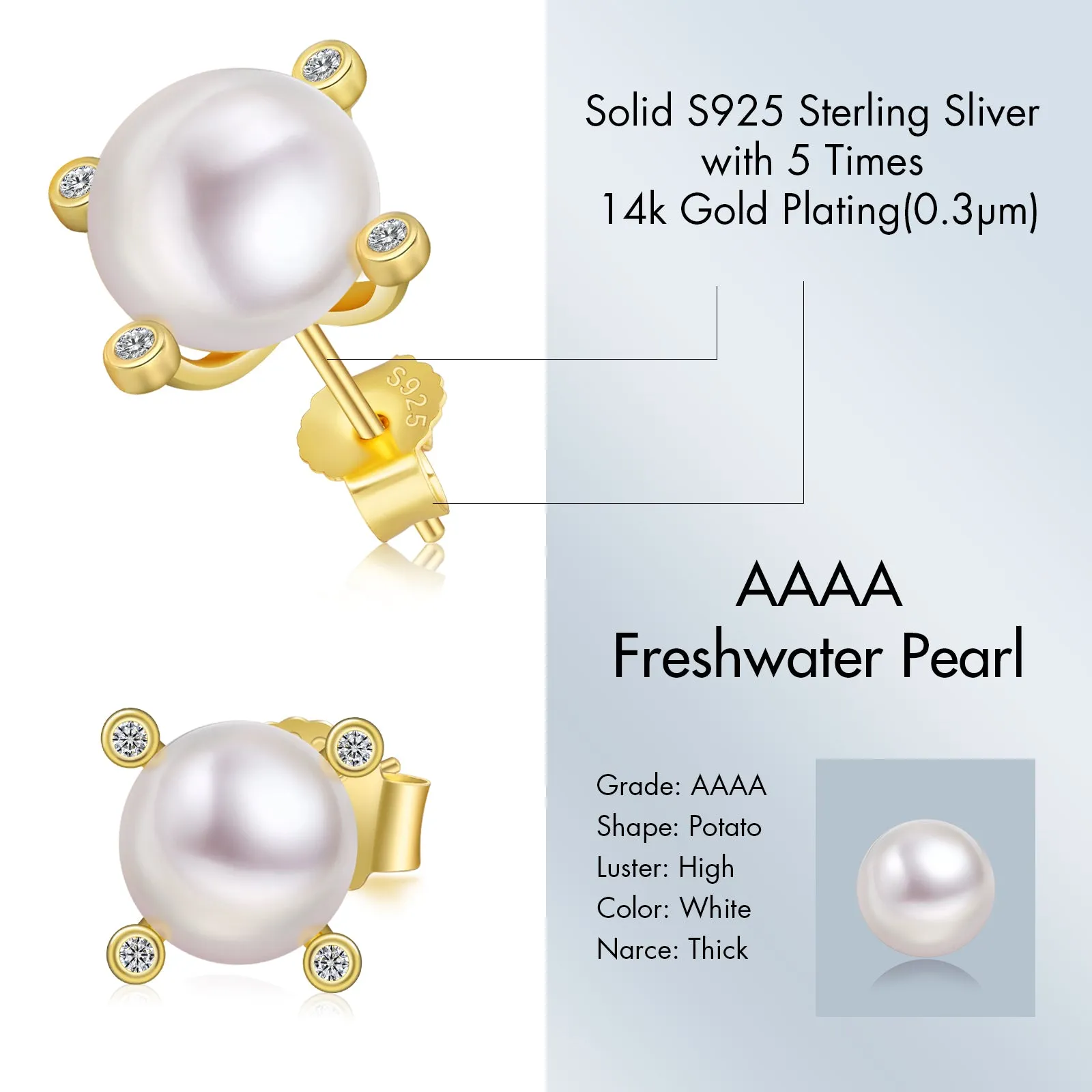 9.5MM Pearls Stud Earrings S925 KRKC 0309