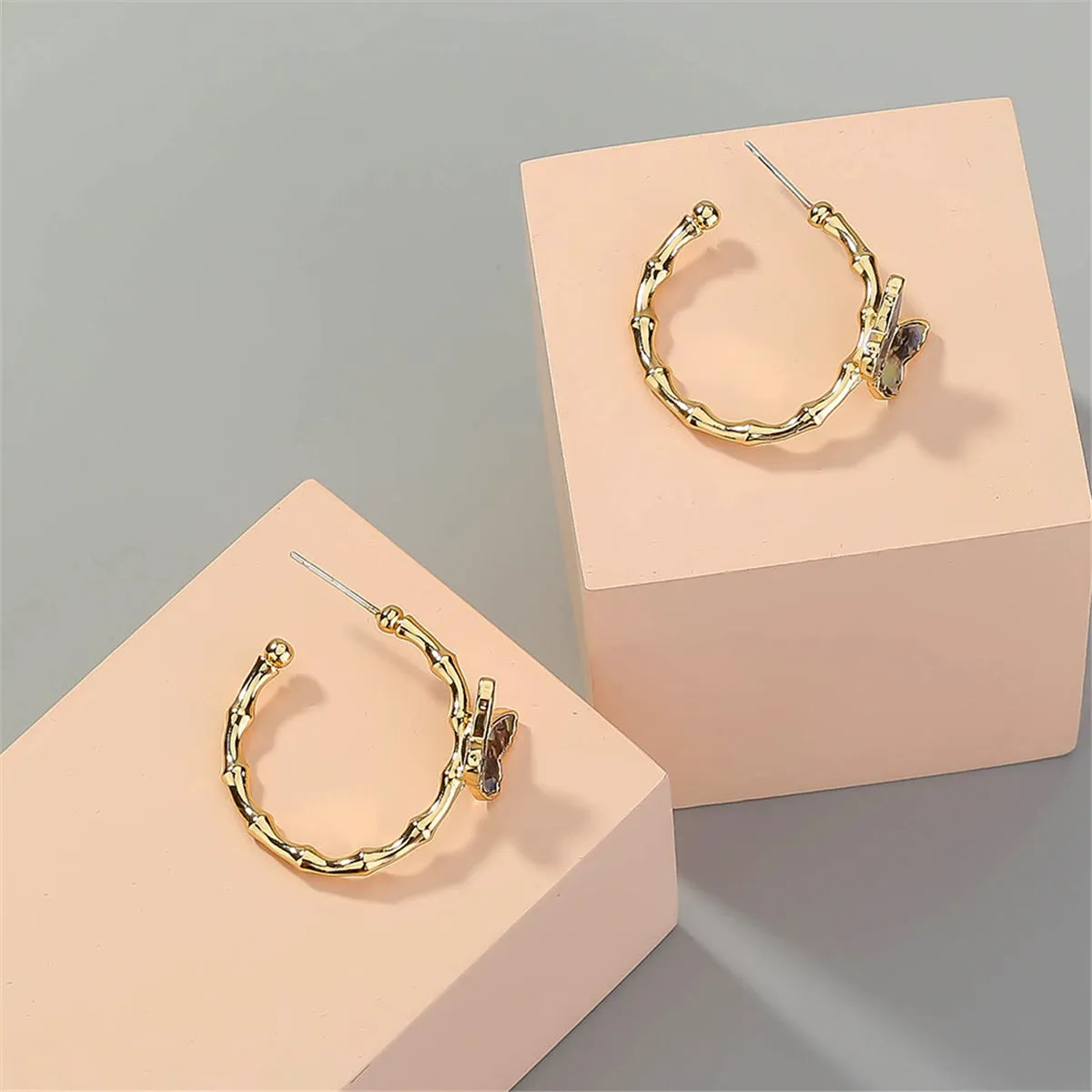 Abalone & 18K Gold-Plated Bamboo Butterfly Open Hoop Earrings