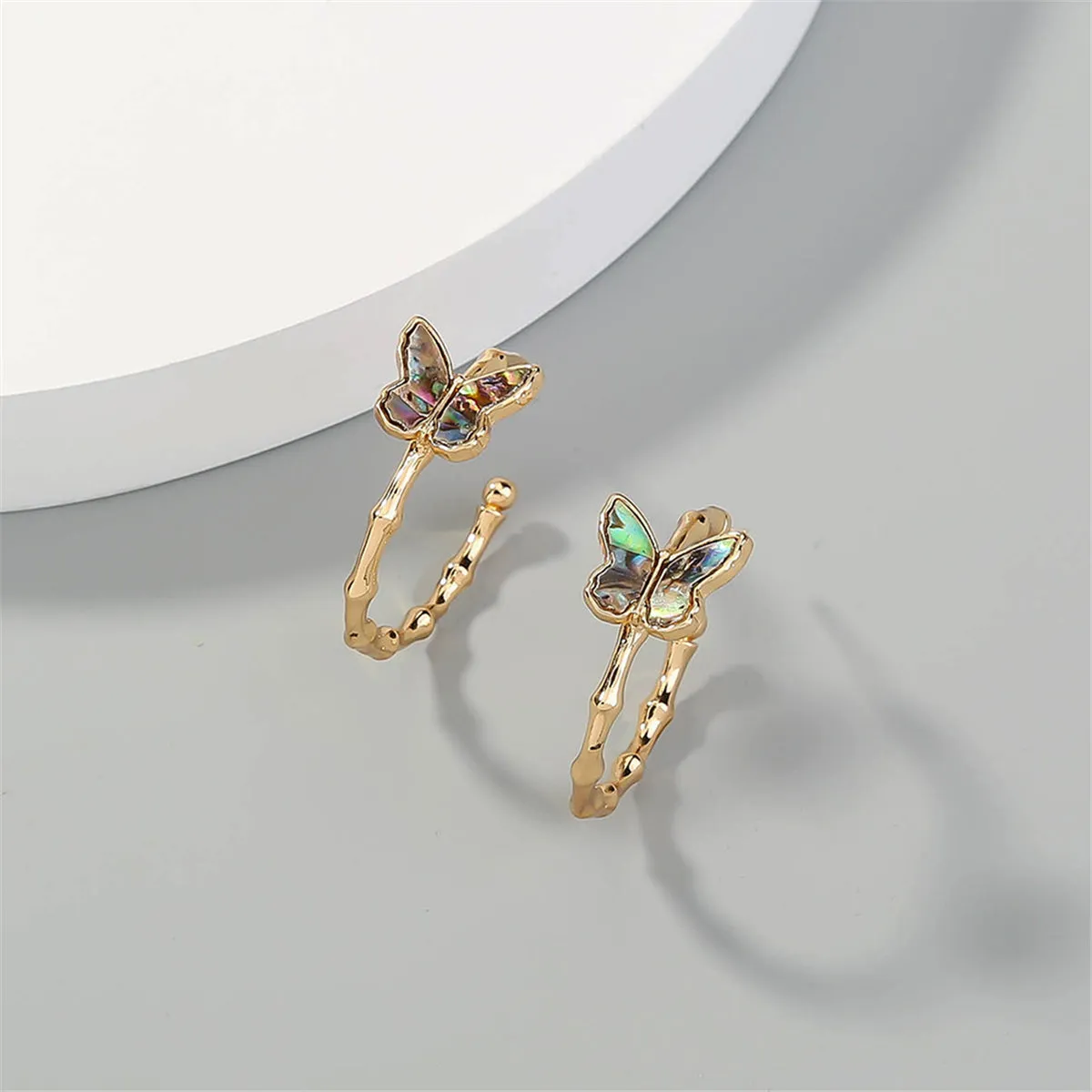 Abalone & 18K Gold-Plated Bamboo Butterfly Open Hoop Earrings