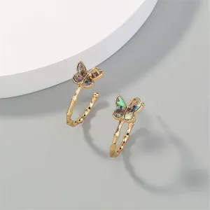 Abalone & 18K Gold-Plated Bamboo Butterfly Open Hoop Earrings