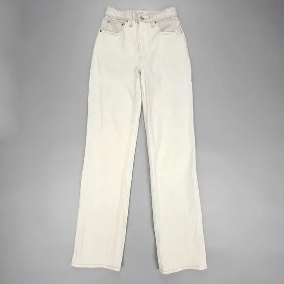 ABERCROMBIE 90s Straight Ultra High Rise Cream with Oat Waistband PU Leather 25