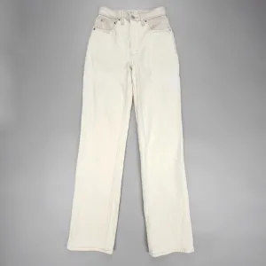 ABERCROMBIE 90s Straight Ultra High Rise Cream with Oat Waistband PU Leather 25