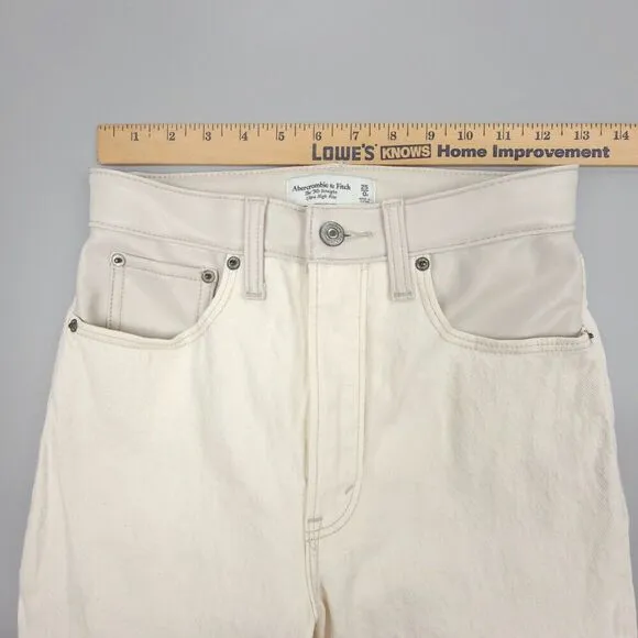 ABERCROMBIE 90s Straight Ultra High Rise Cream with Oat Waistband PU Leather 25