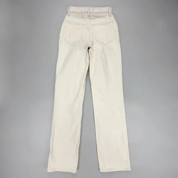 ABERCROMBIE 90s Straight Ultra High Rise Cream with Oat Waistband PU Leather 25