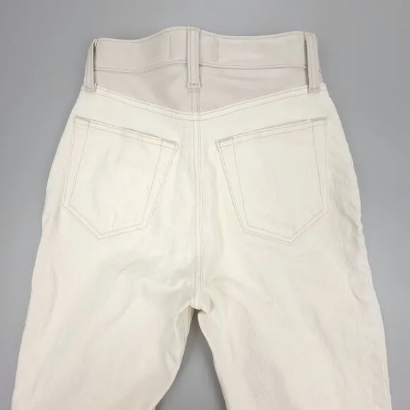 ABERCROMBIE 90s Straight Ultra High Rise Cream with Oat Waistband PU Leather 25