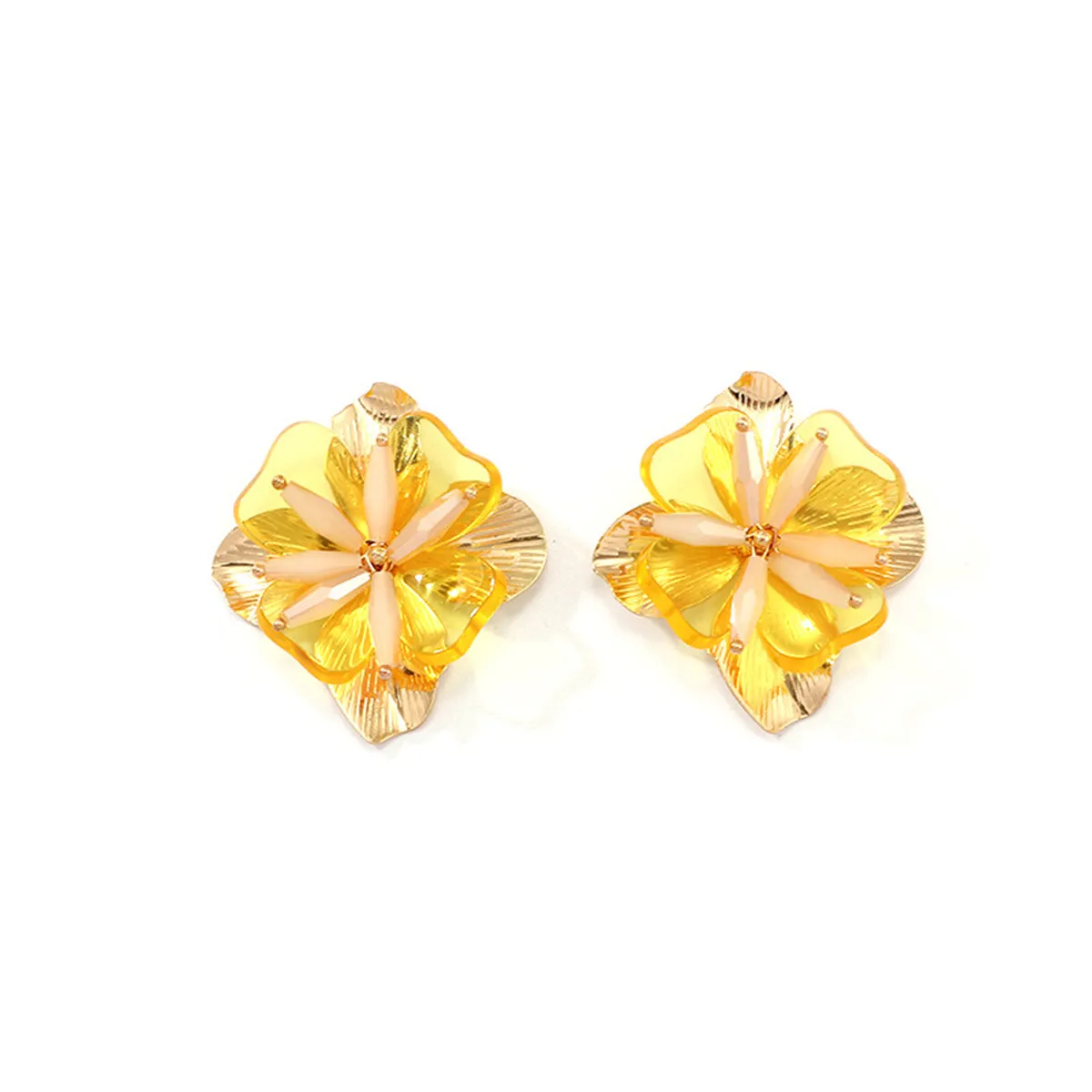 Acrylic & 18K Gold-Plated Flower Stud Earrings