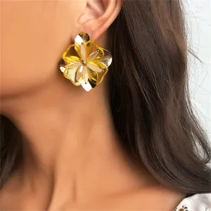 Acrylic & 18K Gold-Plated Flower Stud Earrings