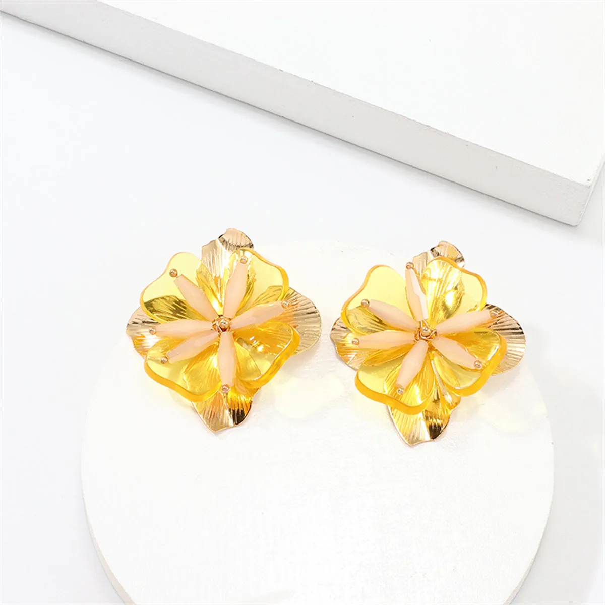 Acrylic & 18K Gold-Plated Flower Stud Earrings