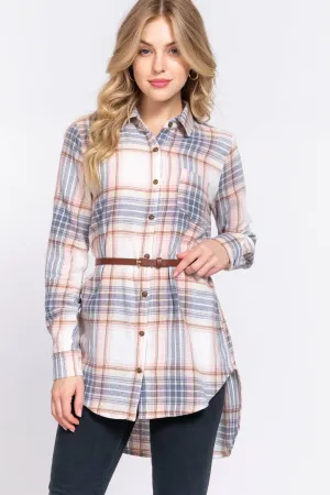 Active Basic Long Sleeve Plaid Tunic Shirt With Belt
