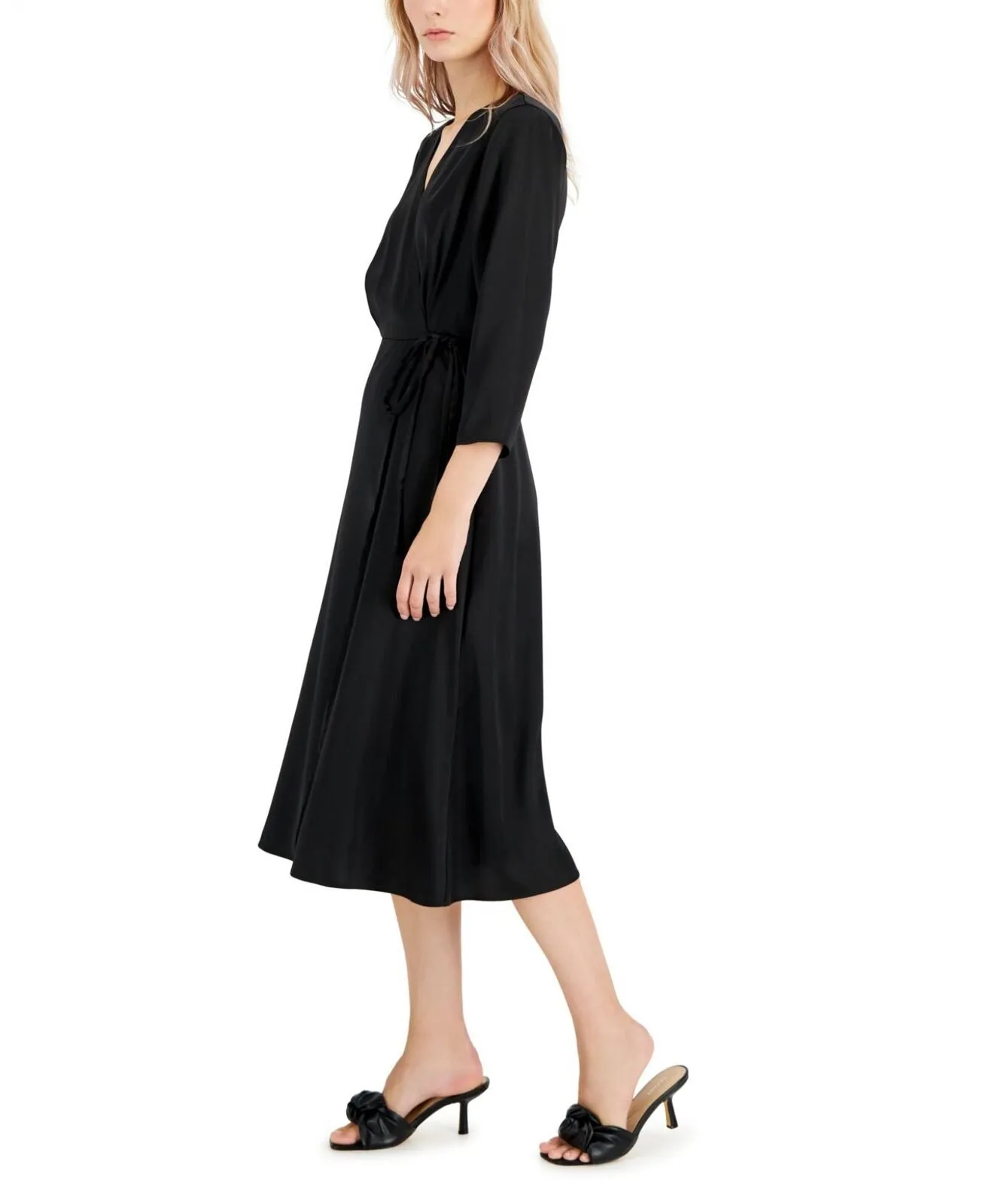 Alfani Women's Elbow Sleeve Satin Surplice Dress 16578f165372b2 Black 16