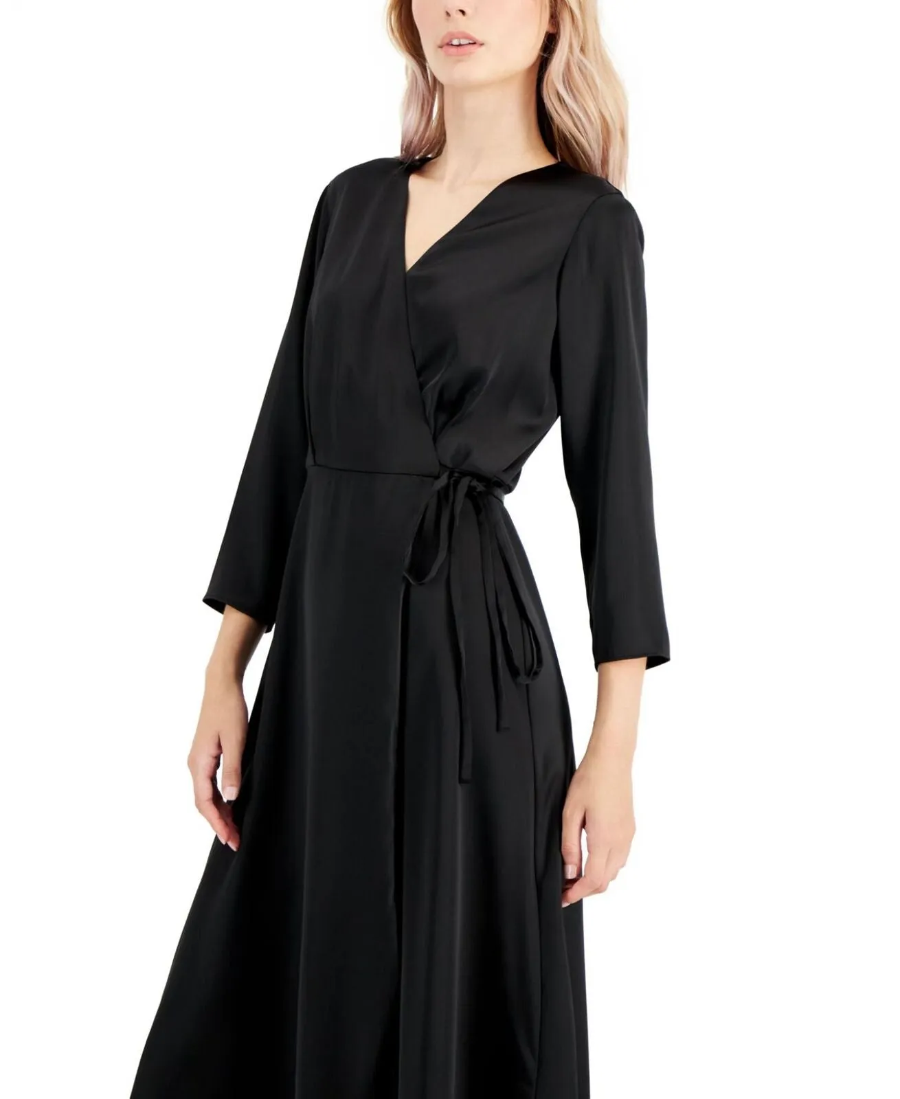 Alfani Women's Elbow Sleeve Satin Surplice Dress 16578f165372b2 Black 16