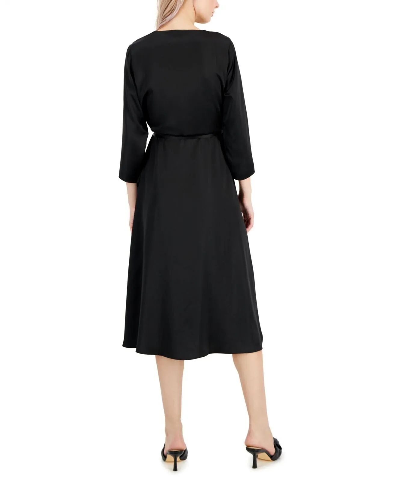 Alfani Women's Elbow Sleeve Satin Surplice Dress 16578f165372b2 Black 16