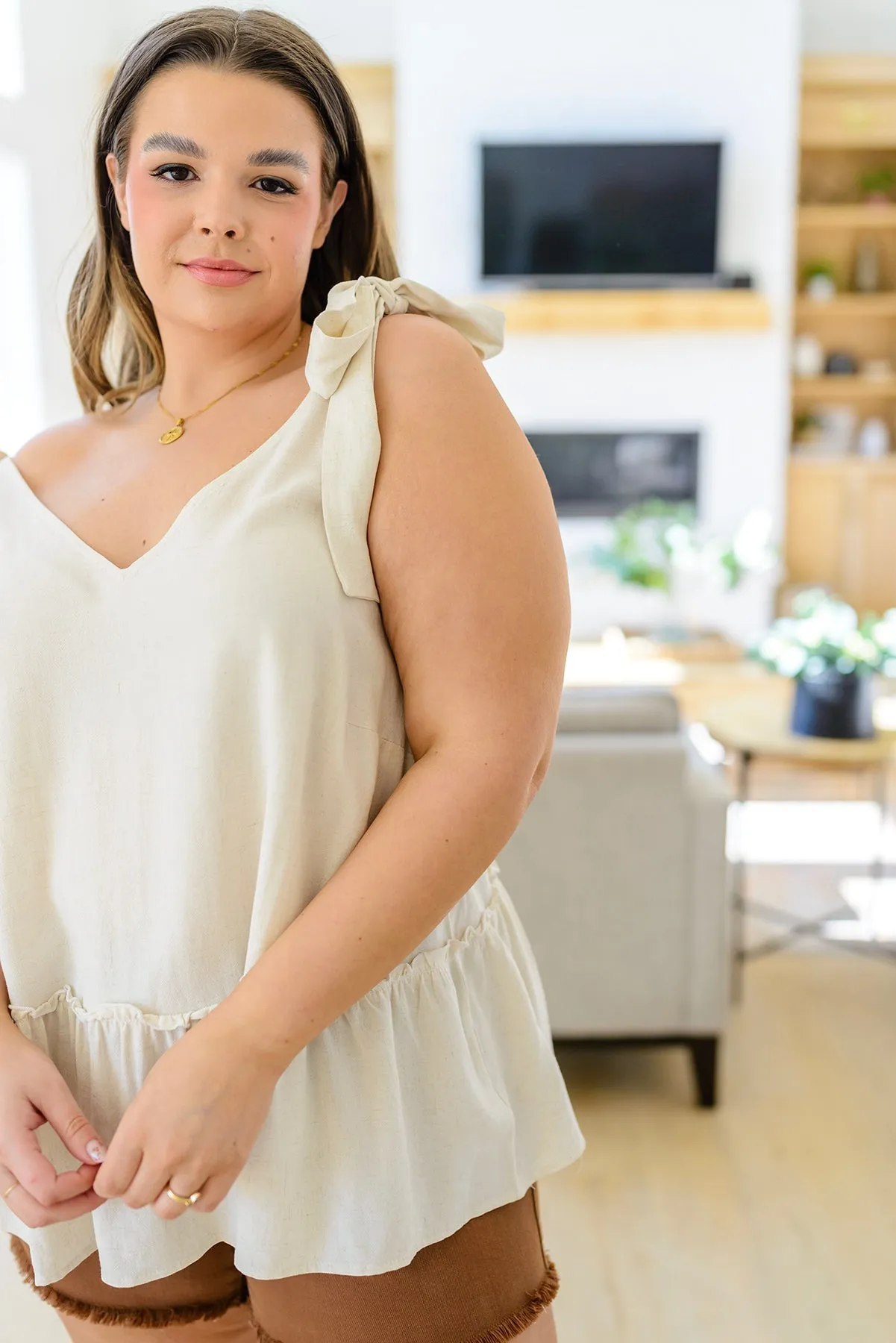 All Tied Up Peplum Tank in Oatmeal