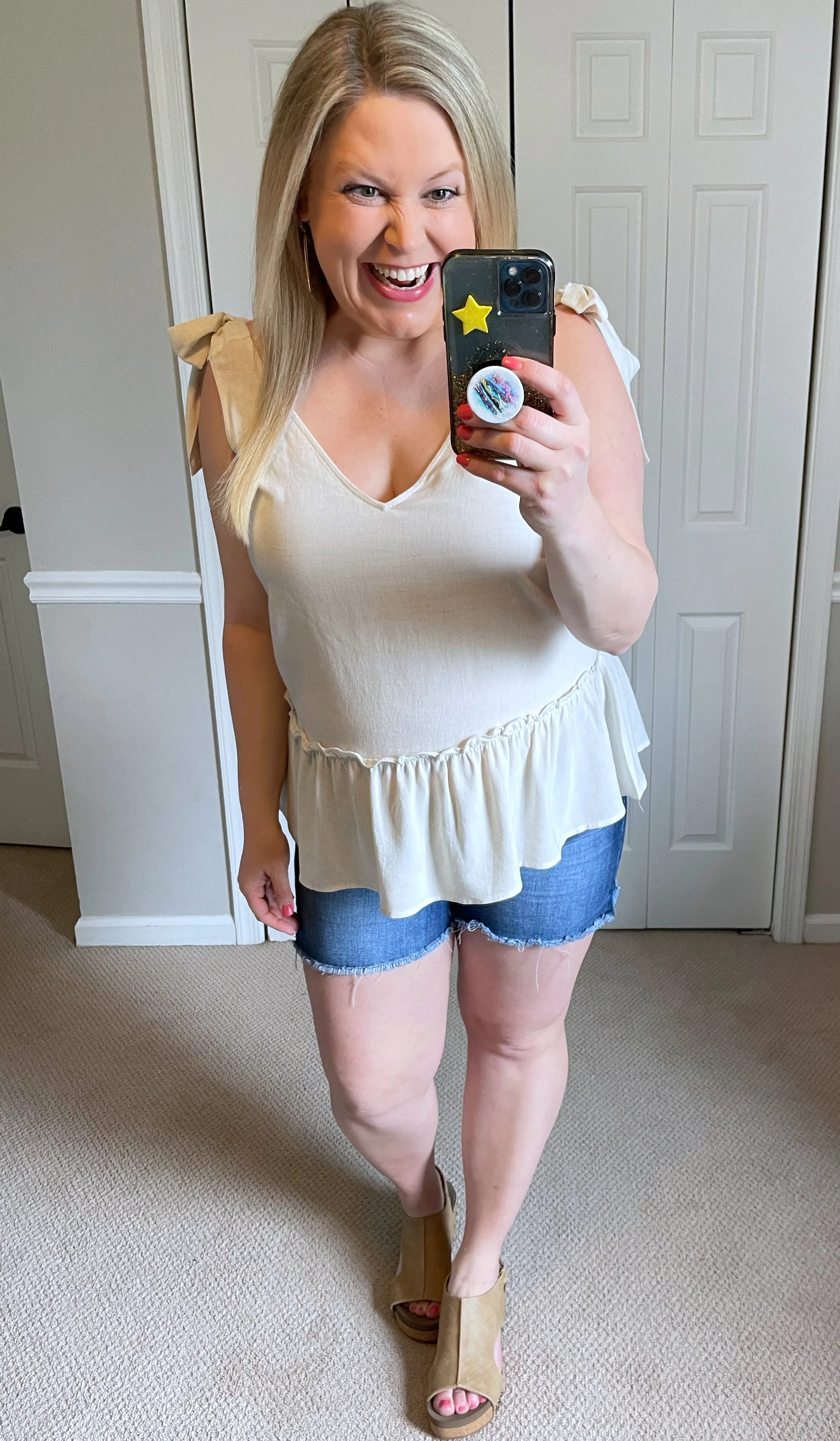 All Tied Up Peplum Tank in Oatmeal