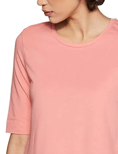 Amazon Brand - Symbol Women's Solid Regular Fit 3/4 Sleeves T-Shirt (SYMSS19TS019_Coral_Large)