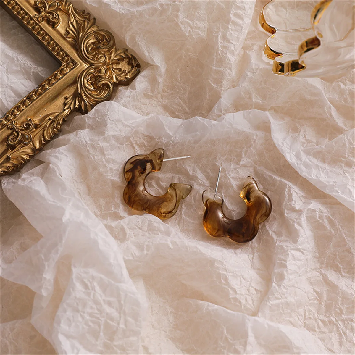 Amber Acrylic & Silver-Plated Flower Stud Earring