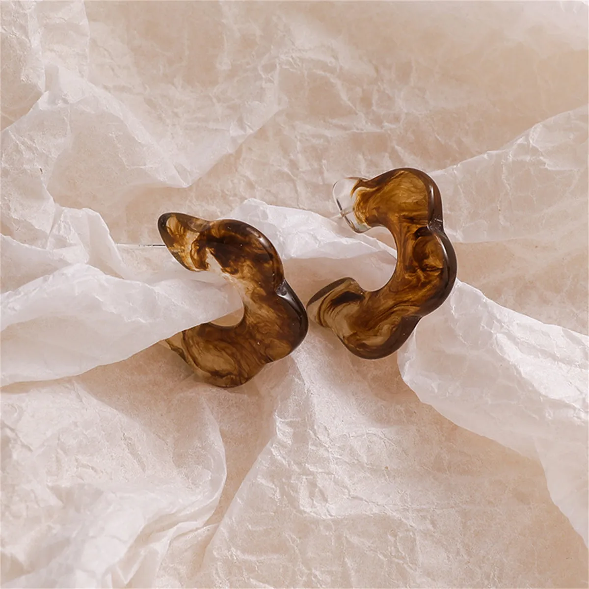 Amber Acrylic & Silver-Plated Flower Stud Earring
