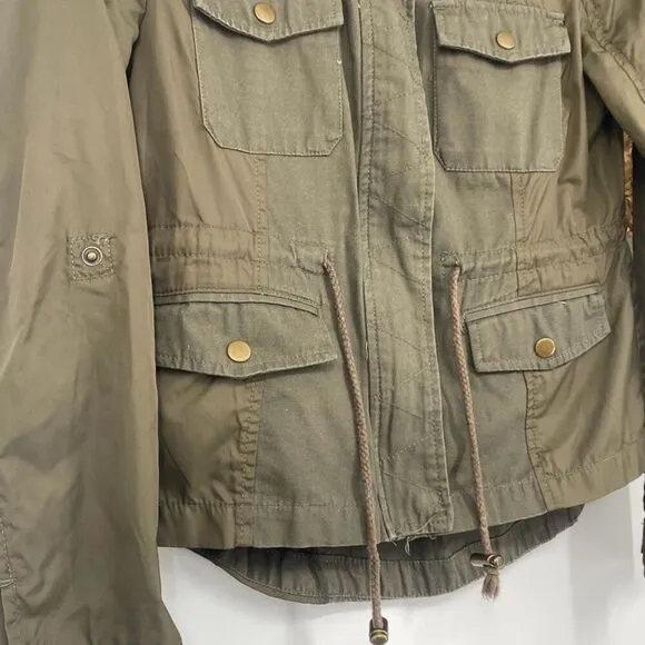 American Rag Cie Women's Utility Cargo Moto Military Jacket Olive Army Green Sma
