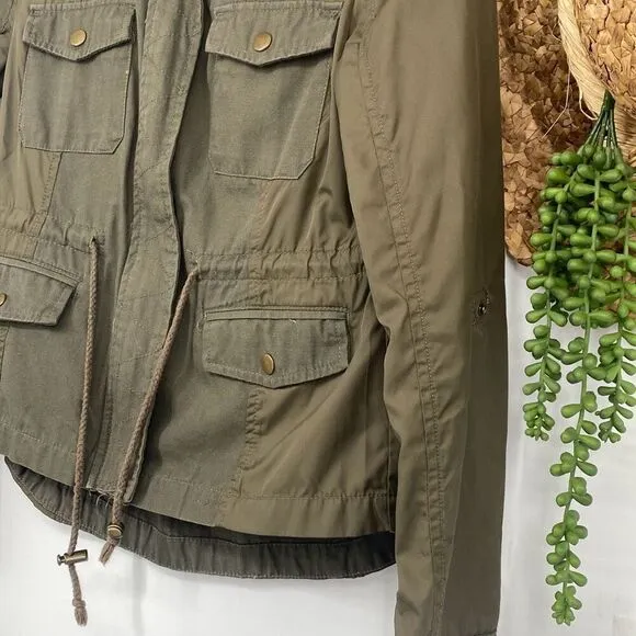 American Rag Cie Women's Utility Cargo Moto Military Jacket Olive Army Green Sma