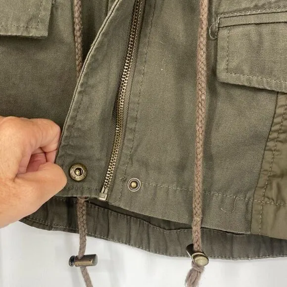 American Rag Cie Women's Utility Cargo Moto Military Jacket Olive Army Green Sma