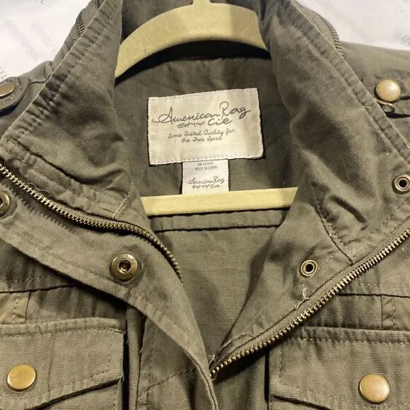 American Rag Cie Women's Utility Cargo Moto Military Jacket Olive Army Green Sma