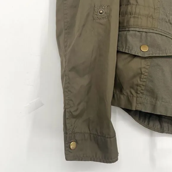 American Rag Cie Women's Utility Cargo Moto Military Jacket Olive Army Green Sma