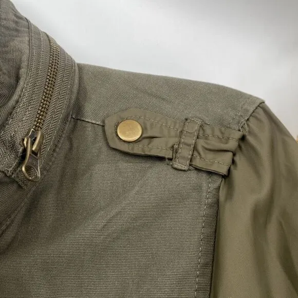 American Rag Cie Women's Utility Cargo Moto Military Jacket Olive Army Green Sma