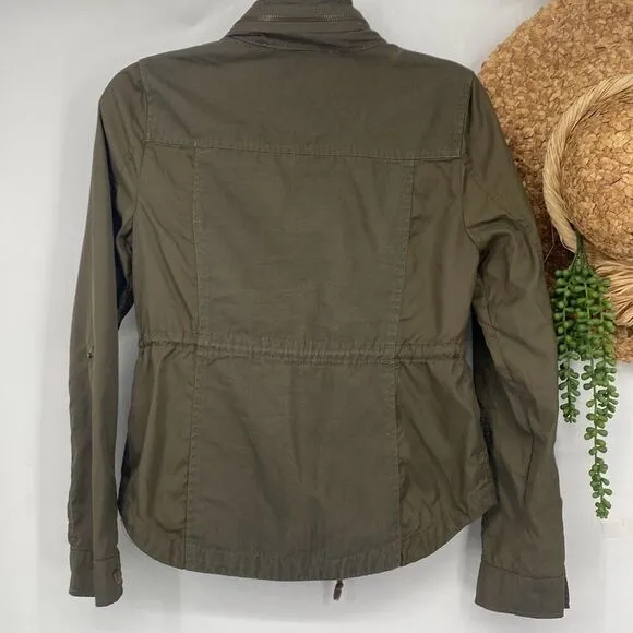 American Rag Cie Women's Utility Cargo Moto Military Jacket Olive Army Green Sma