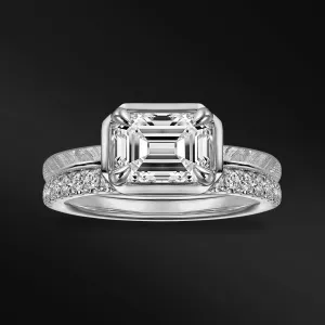 Amora Vow - 14K Gold or Sterling silver Ring Set for Women | Muonionalusta Meteorite | Certified Moissanite Engagement Ring