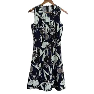 Ann Taylor Women's Blue Floral Ruffle Sleeveless Fit Flare Career Dress Size 0