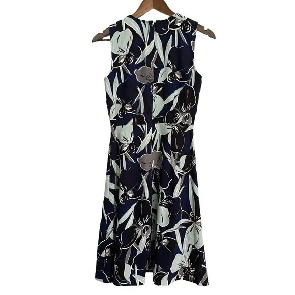 Ann Taylor Women's Blue Floral Ruffle Sleeveless Fit Flare Career Dress Size 0