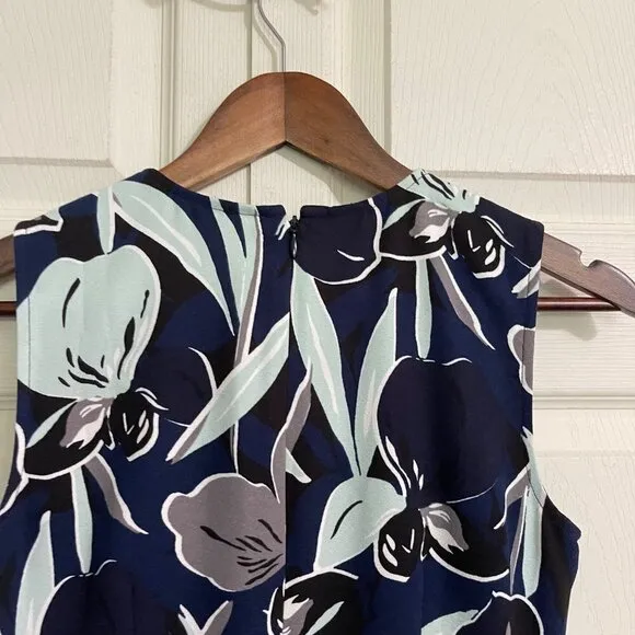 Ann Taylor Women's Blue Floral Ruffle Sleeveless Fit Flare Career Dress Size 0