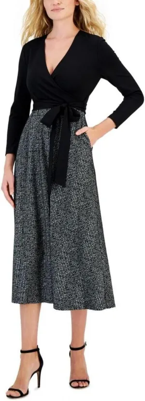 Anne Klein Women's Serenity Combo Dress 10855581 Anthracite Black / Amethyst 2XL